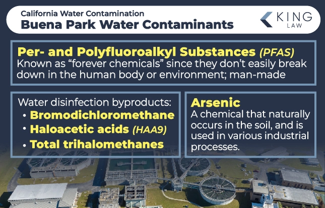 This infographic lists the contaminants found in Buena Park's drinking water and briefly describes them. 