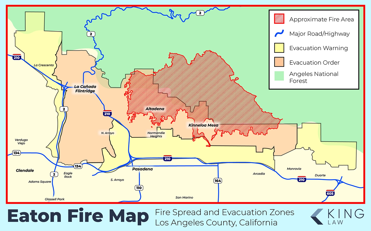 This infographic is a basic map of the Eaton fire and the evacuation areas in the surrounding area.