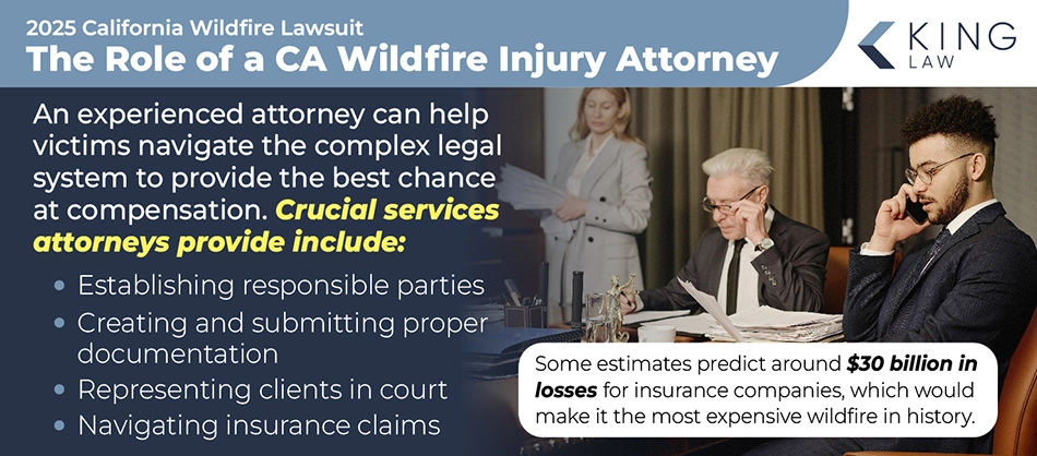 Infographic explaining how an attorney can help with a wildfire lawsuit claim.